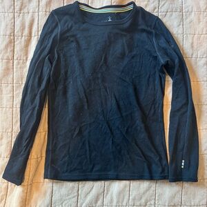 Smartwool Kids Large Merino Wool Base Layer Top Black Long Sleeve